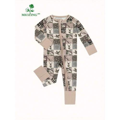 MIOZING Zip-Up Long Sleeve Jumpsuit / Cute Cartoon Graphic Outdoor Jumpsuit / Random Print For Boys / Bamboo Fiber / Long Sleeve Footed Romper / Baby Boy Clothes /Baby Clothes / Boy Baby Clothes / Baby Clothes Girl / Baby Girl Items / Thanksgiving Day / H