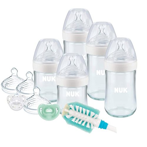 NUK Simply Natural Glass Baby Bottles and Pacifier Newborn Gift Set, 11 Piece Set - New for 2020 - Gender Neutral