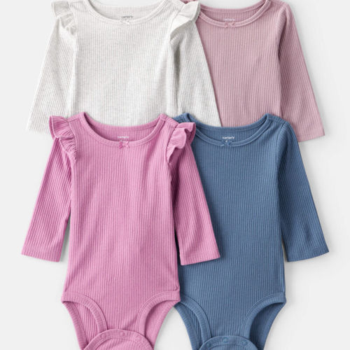 Baby Girl 4-Pack Long-Sleeve Multipack Bodysuits - Blue/Pink | Carter’s Oshkosh Canada