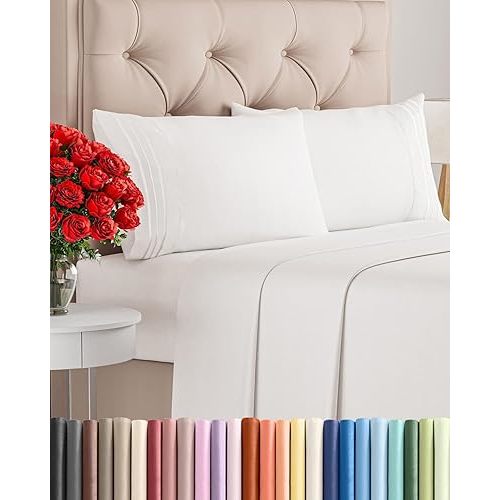 King Size 4 Piece Sheet Set - Breathable & Cooling Sheets - Antique White