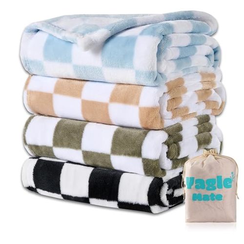4 Pcs Baby Blankets, Fluffy Small Crib Baby Blankets for Boys, Fleece Checkered Blanket, Toddler Receiving Blankets 30×40
