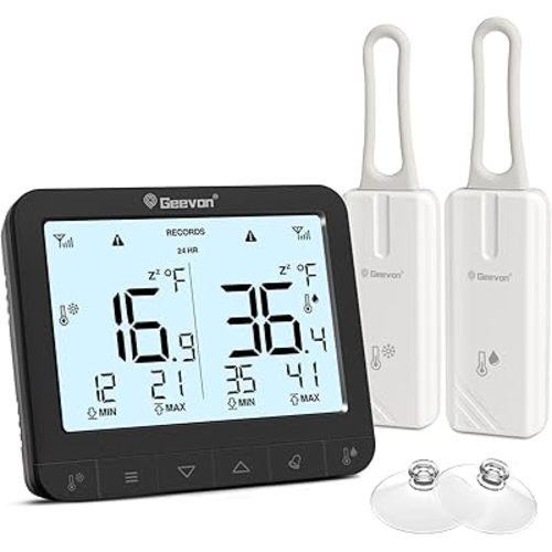 Geevon Digital Refrigerator Thermometer with Alarm, Low Battery Warning Icon, Max/Min Temperature LCD Display, Suitable for Domestic or Commercial Use Freezer Thermometer with Alarm