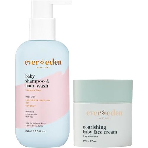 Evereden Baby Face Cream & Shampoo 2-in-1, Dermatologist-Tested, Unscented