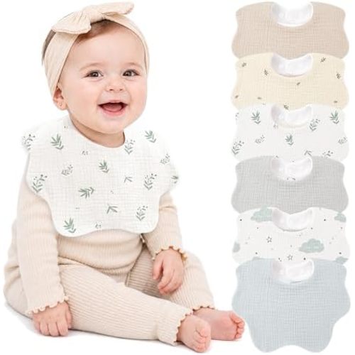 Bearmoss Muslin Baby Bibs for Drooling & Teething Cotton Drool Bib 6 Pack