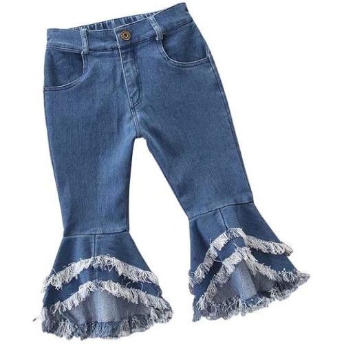 Baby Girls Bell-Bottom Ruffle Flare Jeans Skinny Pants