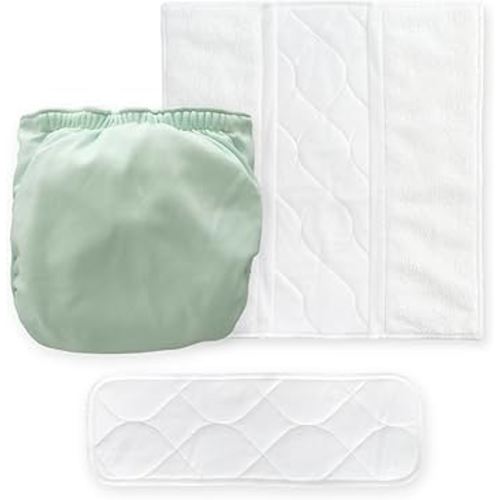 Amazing Baby Hybrid Cloth Diaper Cover/Swim Diaper, Med, Sz 3 (12-25 lbs), Use Boosties Disposable or Reusable Inserts, Pastel SeaCrystal, SmartNappy Set: Cover + Tri-Fold + Booster Pad