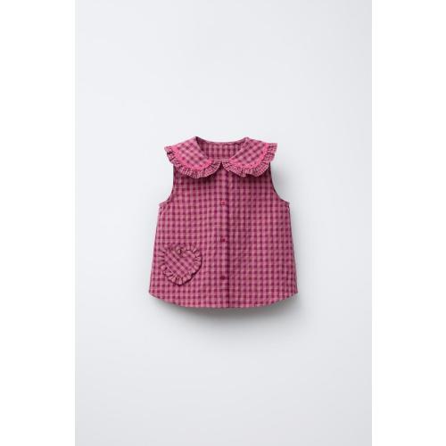 GINGHAM RUFFLE BLOUSE - Fuchsia | ZARA United States