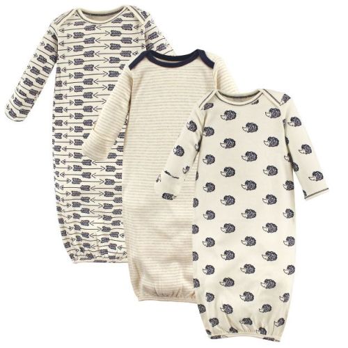 Touched by Nature Boys Organic Cotton Long-Sleeve Gowns 3pk, Hedgehog, 0-6 Months