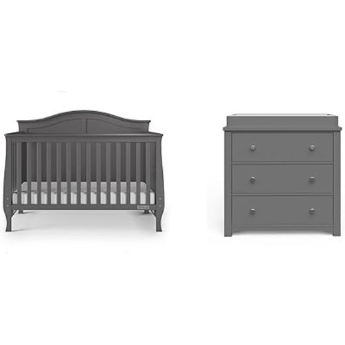 Child Craft Camden Crib and Dresser Nursery Set, 2-Piece, Includes 4-in-1 Convertible Crib and 3 Drawer Dresser, Grows with Your Baby (Cool Gray)