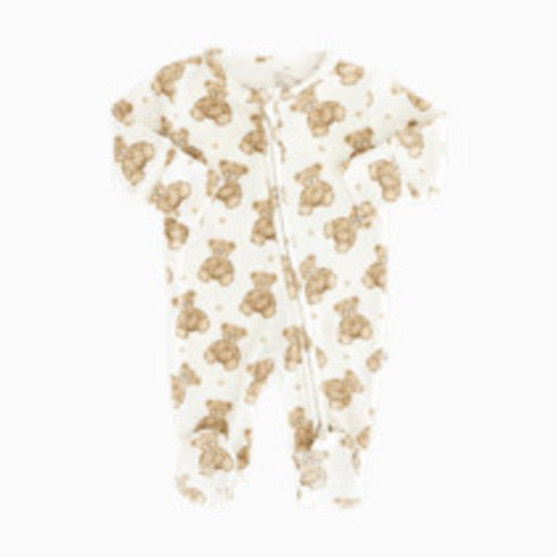 Caden Lane Bamboo Waffle Zipper Footie - Beary Sweet, 3-6 M