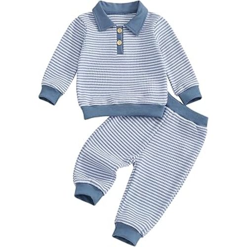 VISGOGO Baby Boy Clothes Toddler Fall Winter Outfit Sweater Toddler Boy Striped Clothes 6 12 18 Months 2 3T 4T Pant Set