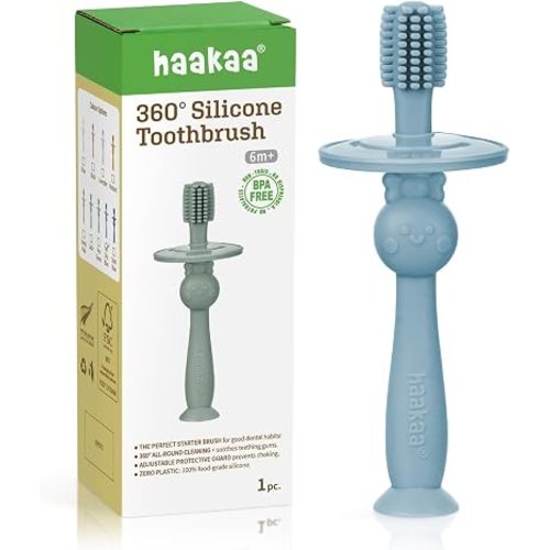 haakaa 360° Baby Toothbrush with Suction Base - Sky Blue