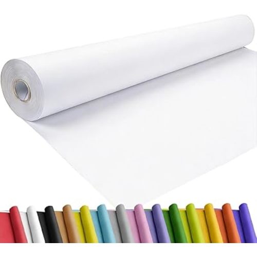 SMART&CASUAL 36" x 1,500" (125') White Kraft Craft Paper Roll for Gift Wrapping Bulletin Board Bouquet Flower Kids Art Packing Parcel Table Covering 80GSM 55LB (White, 36" x 125')
