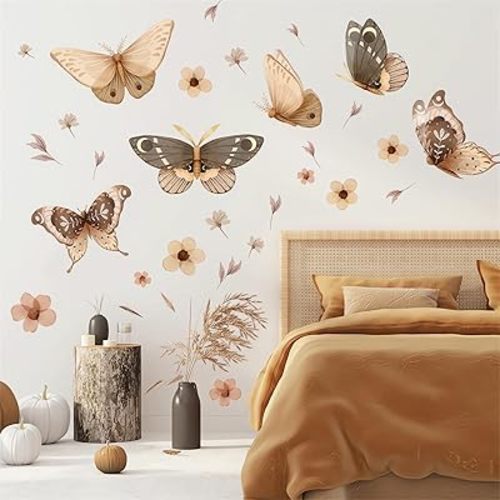 Ink Style Butterfly and Flower Large Wall Stickers, sacinora DIY Art Wall Decals Removable Vinyl Peel and Stick for Living Room Bedroom Nursery Study Room Sofa TV Background Decorations