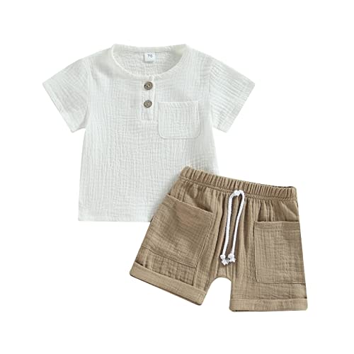 Baby Boy Summer Clothes Toddler Infant Short Sleeve Solid Cotton Linen T-Shirt Tops Casual Shorts Set 2Pcs Outfits