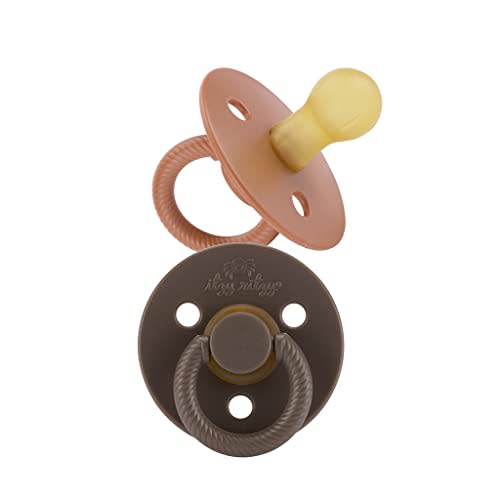 Itzy Ritzy Natural Rubber Pacifiers, Set of 2 – Natural Rubber Newborn Pacifiers with Cherry-Shaped Nipple & Large Air Holes for Added Safety; Set of 2 in Chocolate & Caramel, Ages 0 – 6 Months