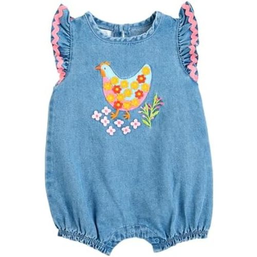 Mud Pie Baby Mud Pie Baby Girls Chicken Denim Romper;