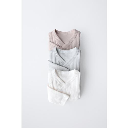 0-6 MONTHS/ THREE-PACK OF LONG SLEEVE KIMONO COLLAR BODYSUITS - Multicolored | ZARA United States