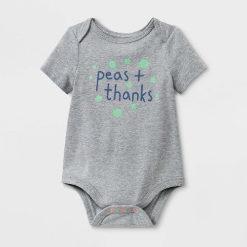 Baby Graphic Peas & Thanks Bodysuit - Cat & Jack™ Gray, Size: 3-6M