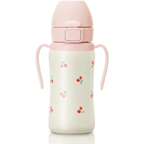 GROSMIMI Insulated 316 Stainless Steel Spill Proof Straw Cup, Water bottle with Flip Top for Toddlers, BPA Free (bear, 10oz)