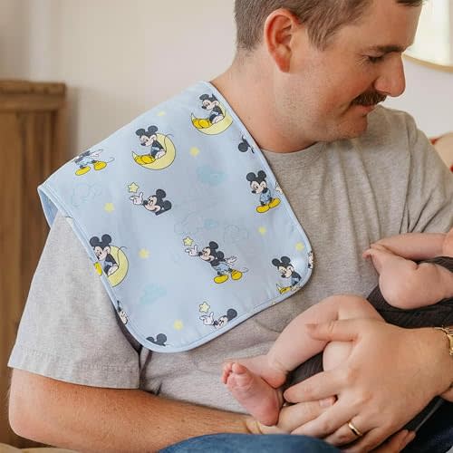 Mickey Mouse Burp Cloth Set - Bundle with 4 Disney Burp Cloths Clothing Protection for Baby Feeding Plus Stickers, More | Mickey Mouse Baby Accessories Set