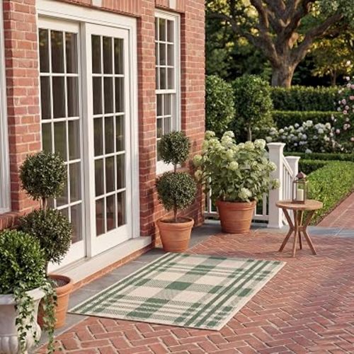 SAFAVIEH Courtyard Collection 2' x 3'7" Green/Beige CY6201 Modern Farmhouse Plaid Indoor/ Outside Waterproof Easy cleansingPatio Backyard Mudroom Accent Mat