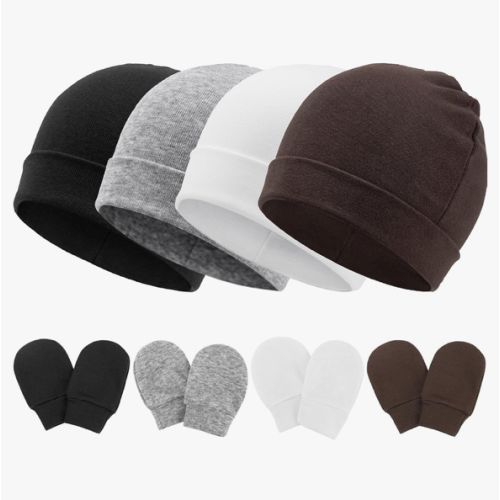 Newborn Baby Hats and Mittens Set Infant Beanie Cap Toddler Gloves Newborn Hospital Hats for Baby Boy Girl Kid 0-6 Months