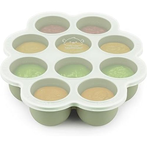 KeaBabies Silicone Food Freezer Trays with Lid, 2oz x 10 Pods Baby Food Storage Containers, Easy Puree Meal Prep, Breast Milk Silicone Freezer Molds, Dishwasher, Microwave Safe, BPA-Free (Sage)