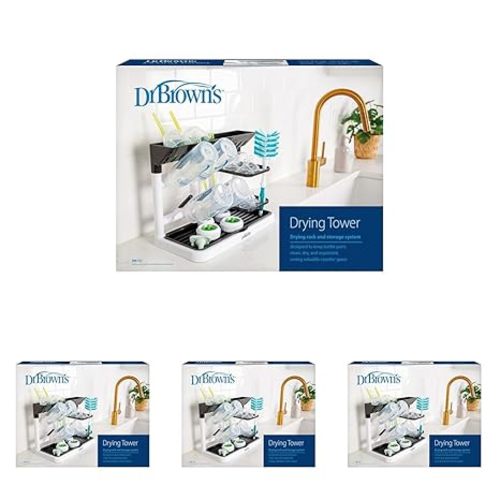 Dr. Brown's Drying Tower, Stand-Up Drying Rack, Countertop Baby Bottle Drying with Organized Storage for Baby Essentials, Space Saving Vertical Rack