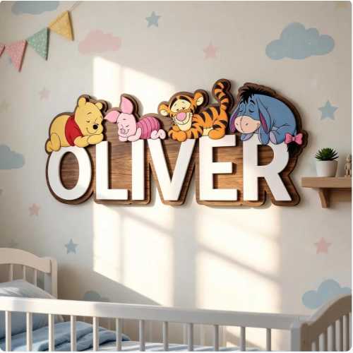 Personalized Disney Winnie the Pooh Nursery Name Sign, Custom Baby Room Decor, 3D Wood Wall Art, Pooh Bear Name Plaque Gift for Kids Room