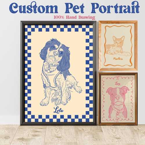 Custom Retro Pet Portrait: Funky Hand-Drawn Dog or Cat Art (Digital Download))