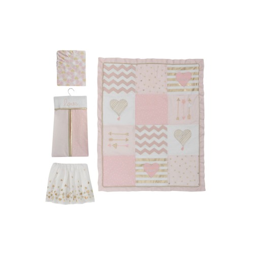 Baby Love Metallic Hearts, Stripes and Chevrons 4-Piece Nursery Crib Bedding Set
