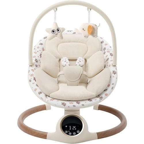 Baby Swing for Infants with 5 Point Harness, 5 Speeds Infant Swing with Soft Cushion, 10 Songs and Bluetooth Music for Newborn, Remote Control & Touch Panel Use, Multi
