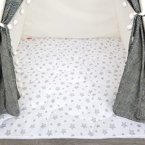Moonsea Mat of Teepee Tent for Kids, Anti Slip Bottom Square Padded Rug 43''x 43'' Kids Teepee Pad for Boys and Girls, Toddler Quilted Mat, White Star