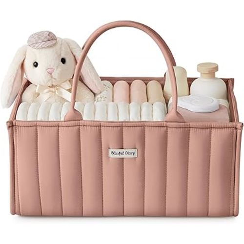 Blissful Diary Baby Diaper Caddy Organizer, Stylish Storage Basket for Newborn Essentials and Diaper Station, Gift for Baby Shower and Registry Must-Have, Blush Pink