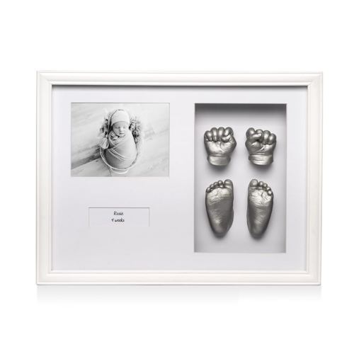 3D Baby Hands and Feet Plaster Mould Casting Kit with White Frame - Silver Baby Keepsake Footprint Mold for Nursery Customizeable