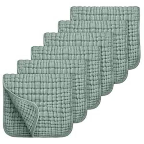 Looxii Muslin Burp Cloths 6 Pack - 20" x 10" - Ultra Soft & Absorbent, 6-Layer 100% Cotton for Spit Up & Drool- Gentle Baby Burping Cloth, Newborn Boys Girls Essentials, Dark Green