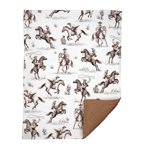Western Baby Blanket, Cowboy Minky Blankets for Boys Girls, Nursery Room Decor, Soft Warm Lightweight Nursery Bed Blanket for Newborn Toddlers Son Daughter (05)
