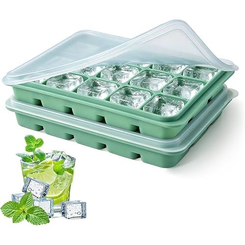Tvmania Ice Cube Trays Set of 2, 15-Cube Silicone Molds with Removable Lids