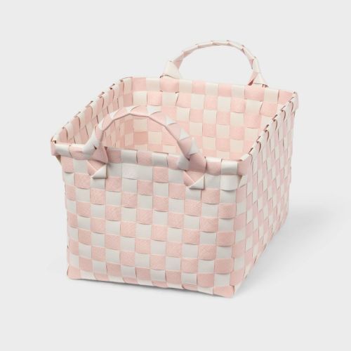 Woven Plastic Basket Small Pink Checkered - Brightroom™