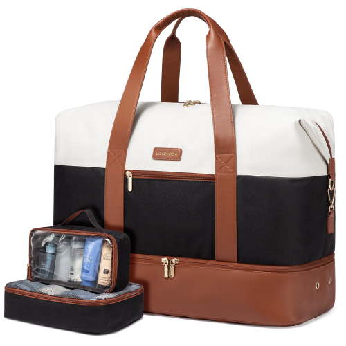 Lovevook Travel Duffel Bag for Women, Large Weekender Overnight Bag, Carry-on Gym Bag with Separate Shoes Compartment, Mom Hospital Bags for Labor and Delivery with 2 Packing Cubes