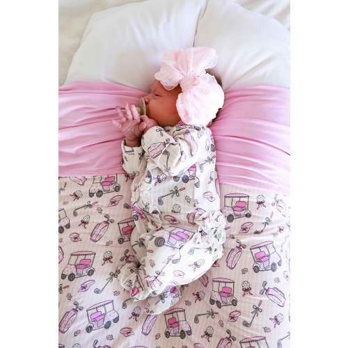 Ruffle Zipper Footie in Caddie Crew Pink | Caden Lane