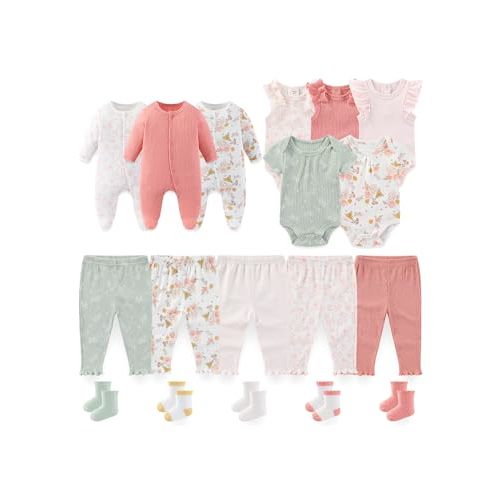 BIGBIGKISS Baby Boy Girl Clothes Cotton Unisex Newborn Layette Gift Set and Accessories 18 Pack Baby Outfit 0-12Months