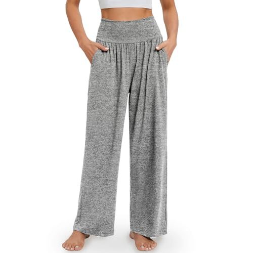 Gracyoga Wide Leg Yoga Pants for Women Casual Loose Cozy Sweatpants High Waisted Lounge Pajama Flowy Pants With Pockets