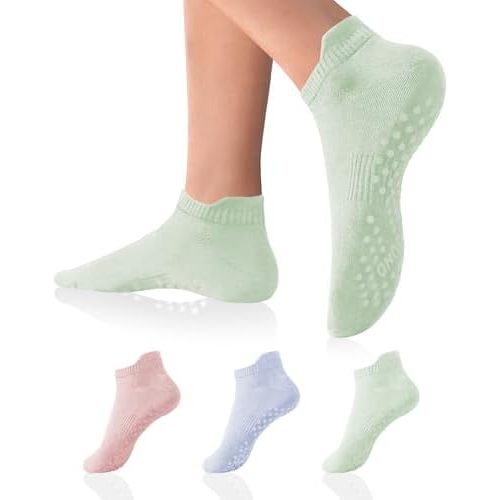 DIBAOLONG Pilates Socks with Grips for Women Yoga Socks Non Slip Barre Hospital Socks 6-Pairs Grippy Ankle Socks