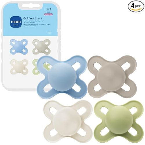 MAM Original Start Matte Baby Pacifiers 0-3 Months Newborns, BPA-Free Skin Soft Silicone Nipple, Developed with Medical Experts, Easy to Clean, 4 Count