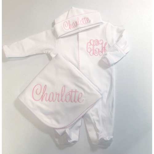 Baby girl coming home outfit, Footie and Pima Hat