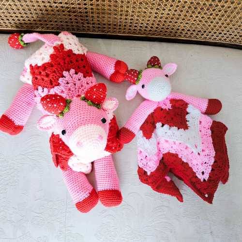 Strawberry Cow Crochet Baby Blanket & Lovey Set (PDF Pattern)