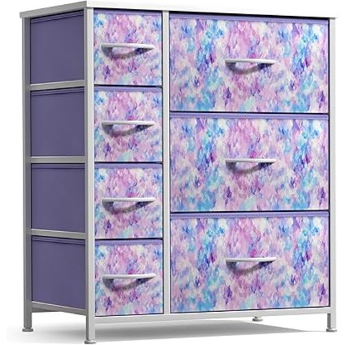 Sorbus Kids Dresser with 7 Drawers - Storage Chest Organizer Unit with Steel Frame, Wood Top & Handles, Tie-dye Fabric Bins for Clothes - Wide Furniture for Bedroom Hallway Kids Room Nursery & Closet