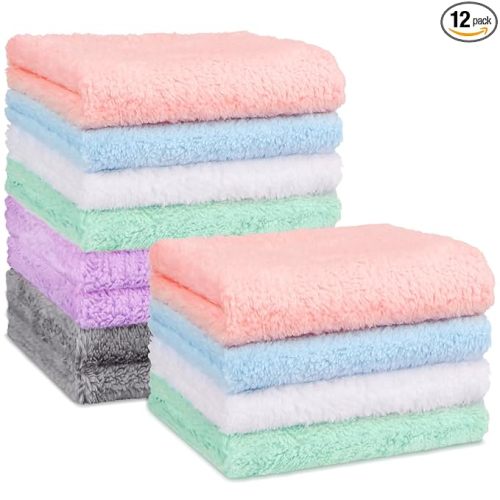 Orighty Baby Washcloths 12 Pack, Microfiber Coral Fleece Baby Face Towels, Soft and Absorbent Wash Cloths for Newborns, Infants and Toddlers, Gentle on Delicate Skin for Face Hands and Body, 7x9 Inch
